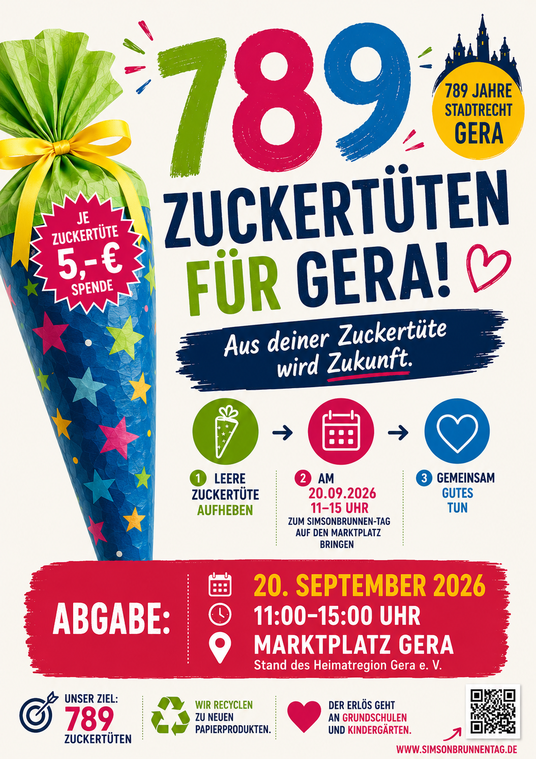 789 Zuckertüten für Gera – Mitmachaktion am Simsonbrunnen-Tag 2026